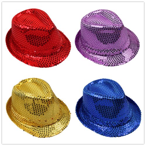 Immagine di Cappello da jazz britannico Cappello da pescatore Uomo Donna Cappello con paillettes per performance sul palco Brillante Fedora natalizia Cappello da genitore-figlio Hollween