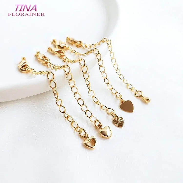 Immagine di 6PCS 14K Catena di estensione in ottone color oro con fermagli a moschettone Accessori di gioielli di alta qualità per gioielli fai da te che fanno risultati