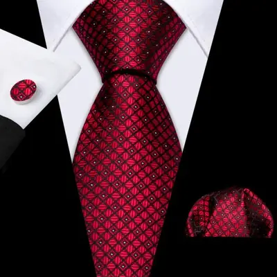 Image de Cravate à carreaux jacquard homme + boutons de manchette