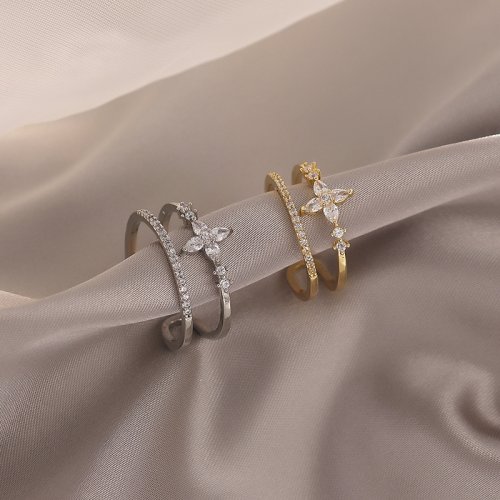 Image of Elegant Vintage French-Style Crystal Adjustable Ring for Women – 2022 Original Korean Fashion Jewelry Design