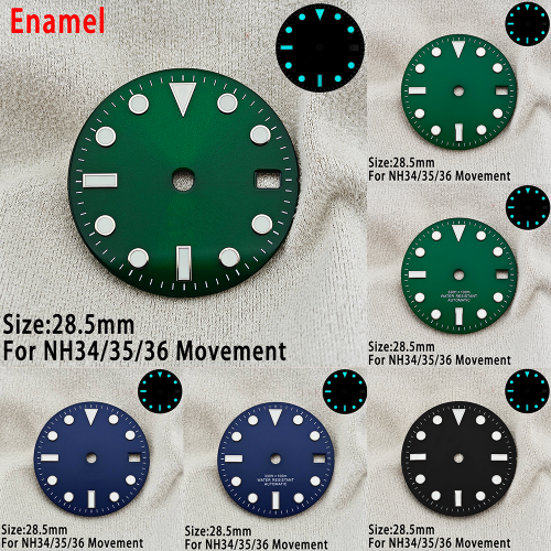 Immagine di Quadranti da 28,5 mm per Orologi NH35 e NH36 con Lancette Luminose Blu, Calendario Integrato – Accessorio di Modifica per Orologi da Polso