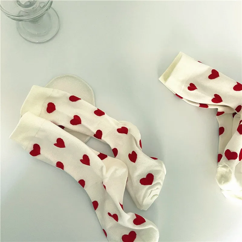 Image of Funny Loving Red Heart Pattern Cotton Crew Socks for Men – Cute, Novelty Street Style Gift for Husbands and Trendsetters