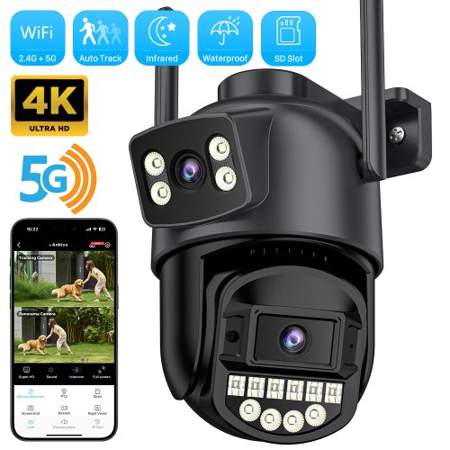 Imagen de Cámara PTZ 5K HD de 10MP para exteriores, videocámara PTZ con Wifi, lente Dual de 8MP, pantalla Dual IA, seguimiento automático, IP, Audio CCTV, videovigilancia P2P O-KAM