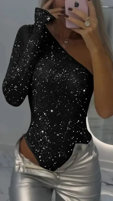 Image de Combinaison Paillettes Argent Une Épaule - Style Spice Girls