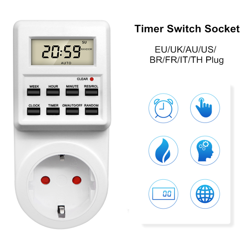 Image of Smart Programmable 24-Hour Digital Timer Socket with Cyclic On/Off Function for Kitchen, Home, and Office Use – EU, UK, AU, US, BR, FR, IT Plug Compatibility