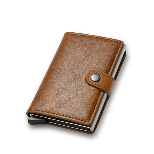 Imagen de DIENQI, tarjetero anti Rfid para tarjetas bancarias, billeteras para hombre, tarjetero de cuero marr...