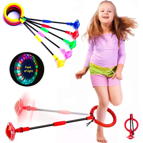 Immagine di Palla da Rimbalzo LED con Luci Flash, Elastica e Autoilluminante per Bambini e Adulti – Set Fitness con Anello da Salto e Palla per Esercizi di Equilibrio e Allenamento delle Gambe