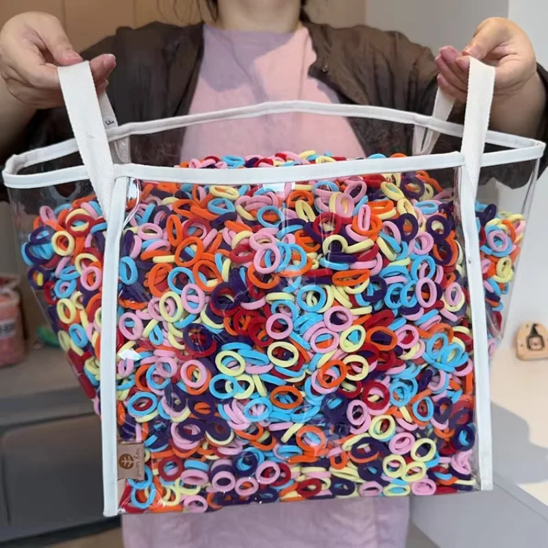 Zdjęcie Kolorowe gumki do włosów dla dzieci – elastyczne, nylonowe scrunchie do kucyków, 50 lub 100 sztuk, modne akcesoria do włosów dla dziewczynek