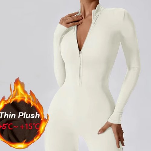 Tuta da Donna Invernale in Unico Pezzo, Calda e Sottile, Tuta Sportiva a Maniche Lunghe per Allenamento e Fitness, Colore Nero