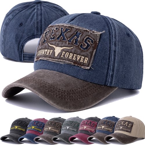 Bild von Unisex Vintage Baseball Cap aus gewaschener Baumwolle mit Texas-Brief-Stickerei – Outdoor-Sport-Hut für Männer und Frauen