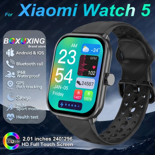 Imagen de Para Xiaomi Watch 5 versión Global hombres mujeres HD AMOLED pantalla ritmo cardíaco Bluetooth llamada GPS pista impermeable deportes reloj inteligente