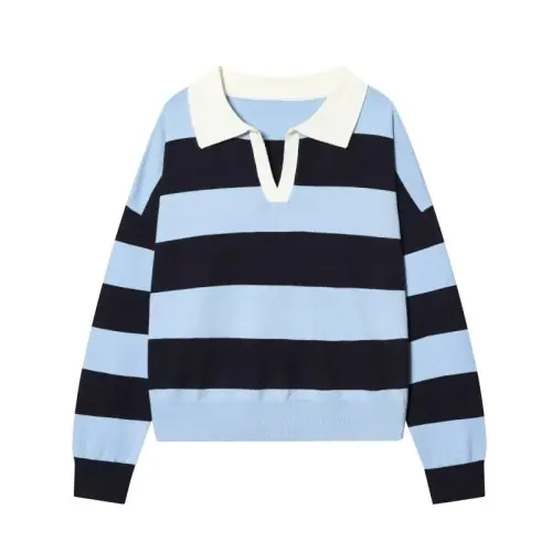 Image de Pull Col Polo Jaune à Rayures - Style Streetwear Automne 2025