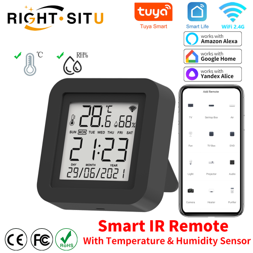 Image of Smart Universal IR Remote with Built-in Temperature and Humidity Sensor for Air Conditioners, TVs, and More – Works Seamlessly with Alexa, Google Home, and Yandex