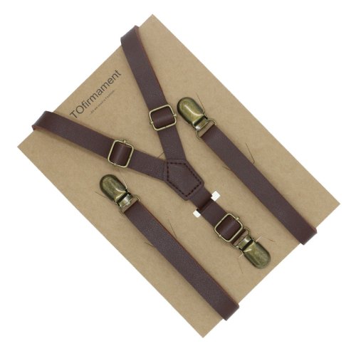 Bild von 110*1,5 cm Y Zurück Hohe Qualität Wein Rot Riss Gesicht PU Leder Solide Mode Unisex Hosenträger Verstellbare 3 clip Retro Männer Geschenk