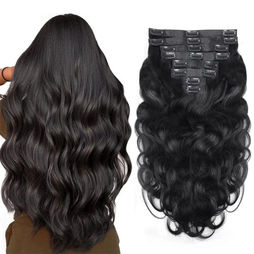 Afbeelding van Natuurlijke Zwarte Clip-In Haarverlengingen - Body Wave