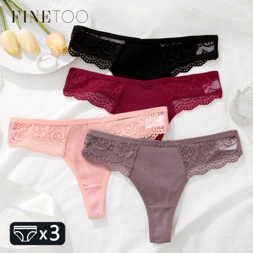 Image of Elegant Cotton Lace Thongs for Women – Soft, Breathable Low Waist Bikini Panties with Sexy G-String Design