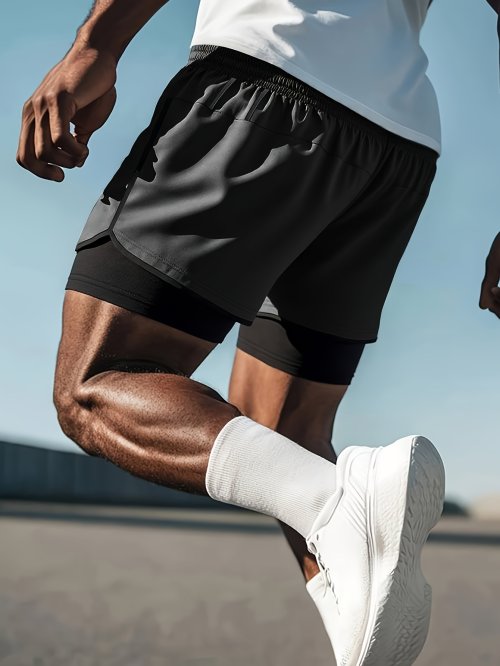 Zdjęcie Męskie spodenki sportowe „dwa w jednym” Szybkoschnące podwójne spodenki Letnie spodenki sportowe do biegania Koszykówka Siłownia Bluza dresowa