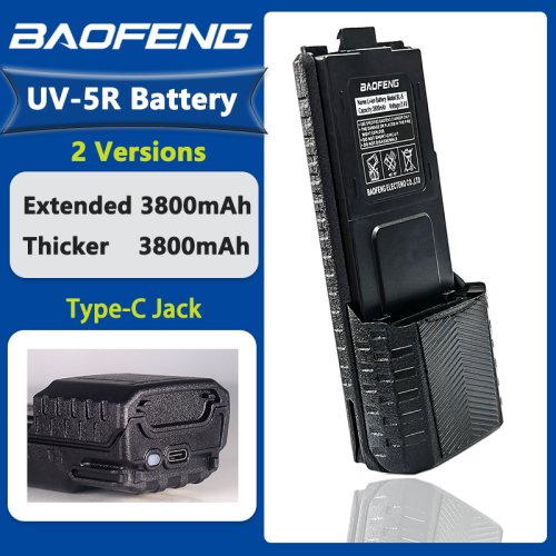 Image of Baofeng UV-5R Battery Walkie Talkie Extended Li-ion Battery High Capacity 3800mAh Thicker USB-C BL-5 for UV-5RE Radios Accessory