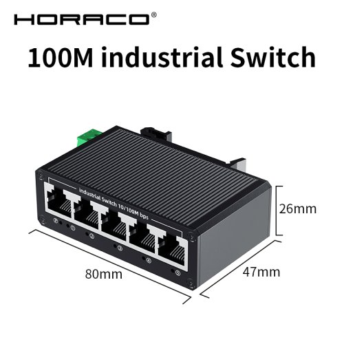 Imagen de HORACO-conmutador Industrial de 5 puertos, 100M, Mini conmutador Ethernet de red de 100Mbps, protección IP40 Plug and Play montada en carril DIN