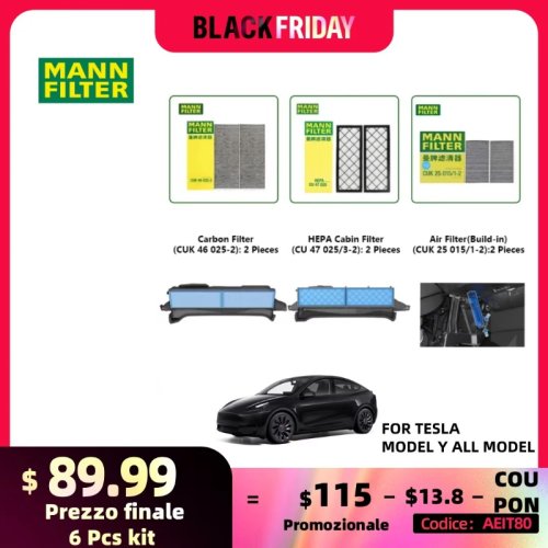 Image of Premium HEPA Carbon Cabin Air Filter Kit for Tesla Model Y and Model 3 – Mann Filter CUK25015, CUK46025, CU47025 – Advanced Air Purification with Built-In Filtration System