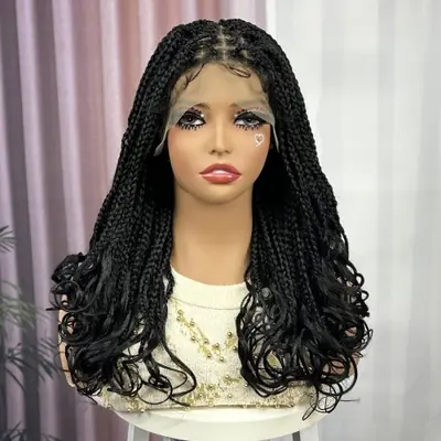 Image de Perruque Tressée Sans Nœud Ondulée - Dentelle Synthétique 1B