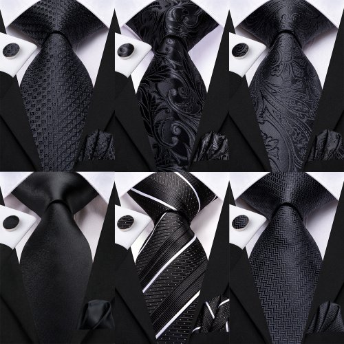Immagine di Cravatta da Sposo in Sete Floreale Nero con Design Hi-Tie – Elegante e Pratica per Uomo, Perfetta per Matrimoni, Eventi di Lusso e Occasioni Formali