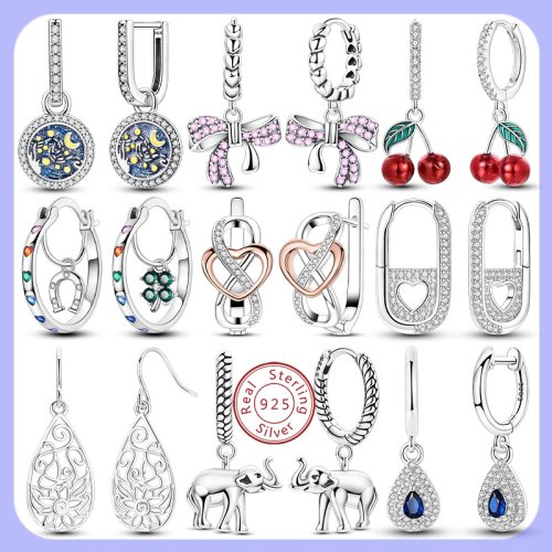 Immagine di Orecchini a Cerchio in Argento Sterling 925 con Zirconi - Eleganti Fiori Pendenti