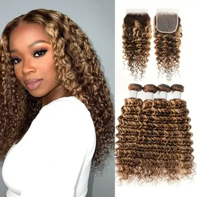Image de Cheveux Humains Vierges Wet & Wavy - 3 Bundles + Closure