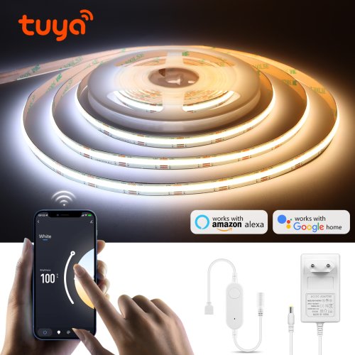 Imagen de Tira LED Inteligente Tuya WiFi con Control de Color CCT, 3m y 5m, 24V, Adaptador de Corriente Incluido, Enchufe UE/EE/US, Lámpara Regulable para Decoración de Habitaciones y Cocinas