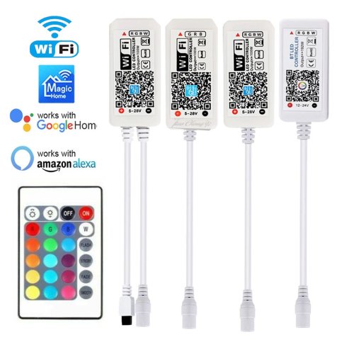Imagen de Tira de Luces LED RGB y RGBW de 12V y 24V con Controlador WiFi, App para Android e iOS, Compatible con Bluetooth y Control IR Mágico para Decoración del Hogar