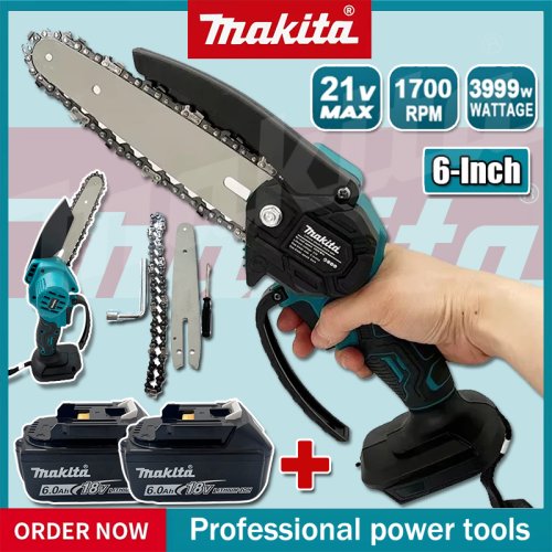 Imagen de Motosierra Eléctrica Portátil Makita de 6 Pulgadas con Batería de 18V – Herramienta de Corte para Madera, Poda de Jardín y Tareas de Carpintería
