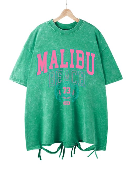 Imagen de Malibu-Camiseta lavada de playa para mujer, Camiseta de algodón con estampado de letras, camisetas c...