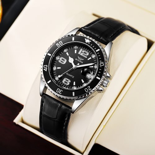 Image of 2022 Luxury Men's Leather Strap Watch with Calendar Display – Waterproof, High-Quality Analog Timepiece for Everyday Elegance