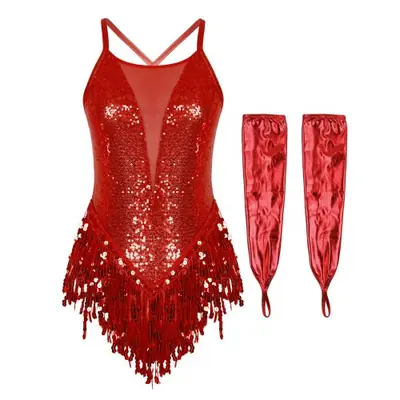 Image de Costume de Danse Étincelant avec Franges et Gants