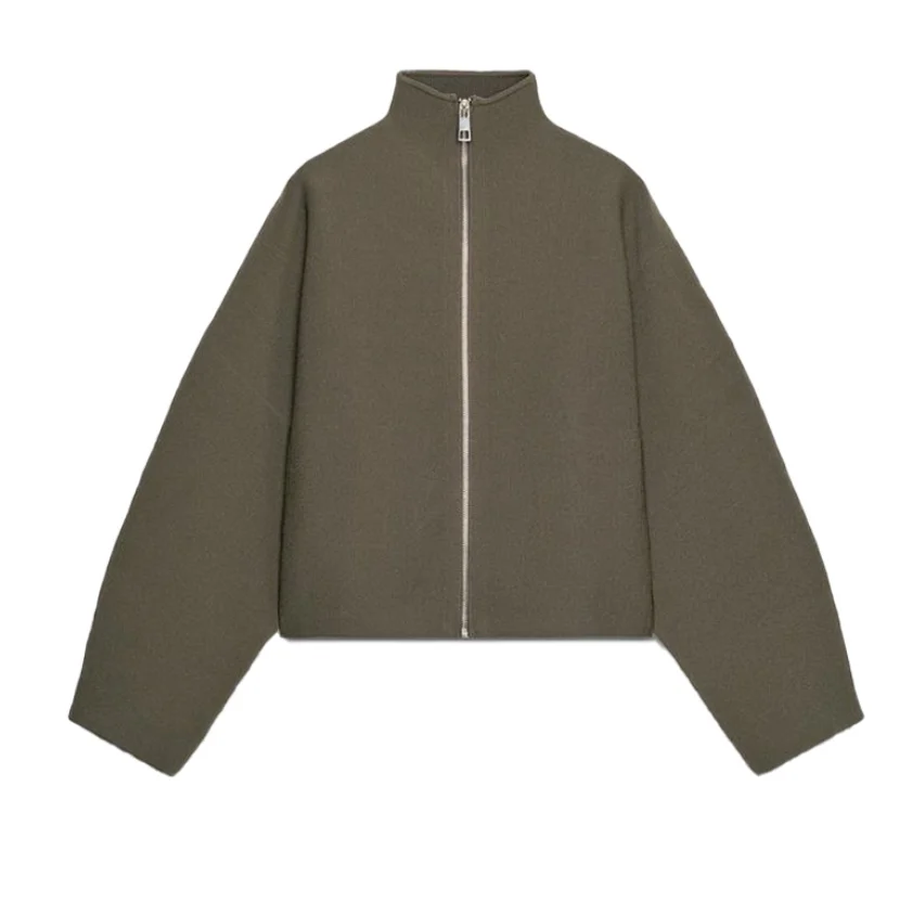 Immagine di Cardigan Corto Donna in Maglia Solida con Risvolto, Maniche Lunghe e Cerniera – Capispalla Casual Largo 2025 per Pendolari Urbani