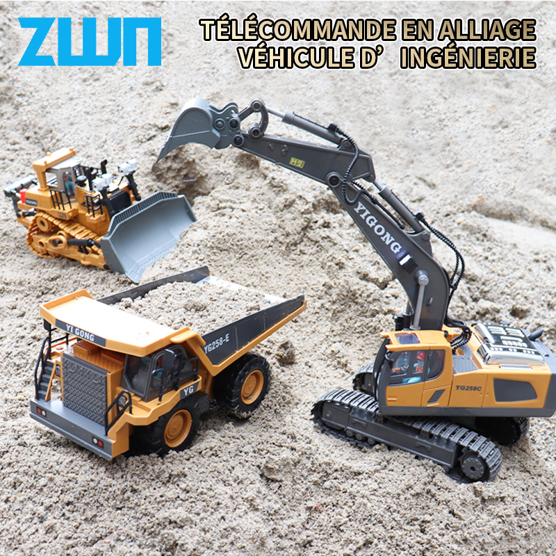 Image of ZWN 2.4G Remote Control Excavator Dump Truck RC Model Car Toy Professional Alloy Plastic Simulation Construction Vehicle for Kid