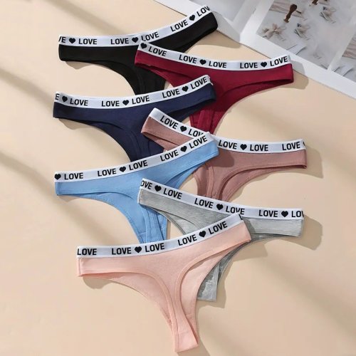 Immagine di 7 pezzi perizoma in cotone da donna mutandine intimo a righe mutande sexy slip nero morbido perizoma taglie forti Tanga lingerie femminile