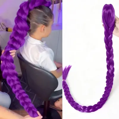 Image de Perruque Violette Tressée pour Enfants - 28 Pouces