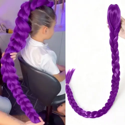 Image de Perruque Violette Tressée pour Enfants - 28 Pouces