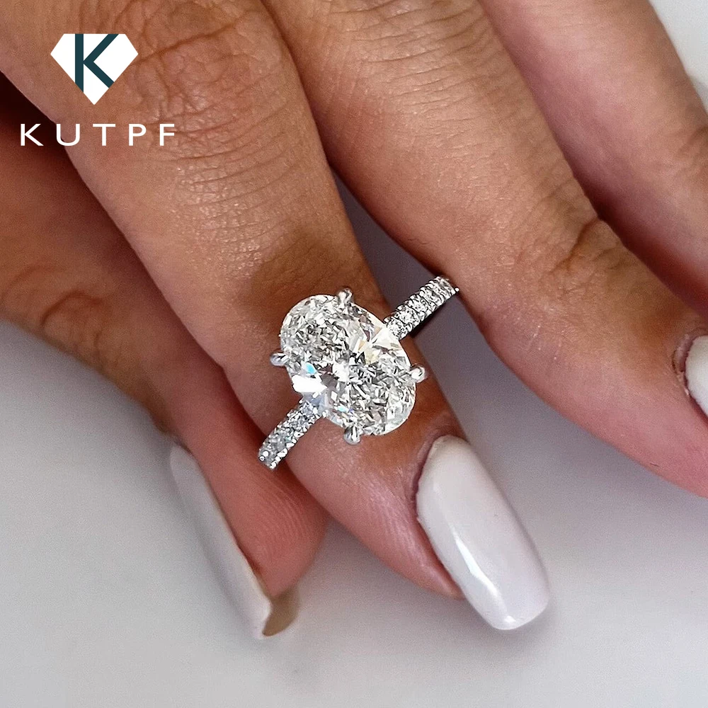Imagen de Anillo de compromiso de moissanita de corte ovalado para mujer, plata S925, 1/2/3/4 quilates, anillos de boda de diamante de Halo oculto con certificados