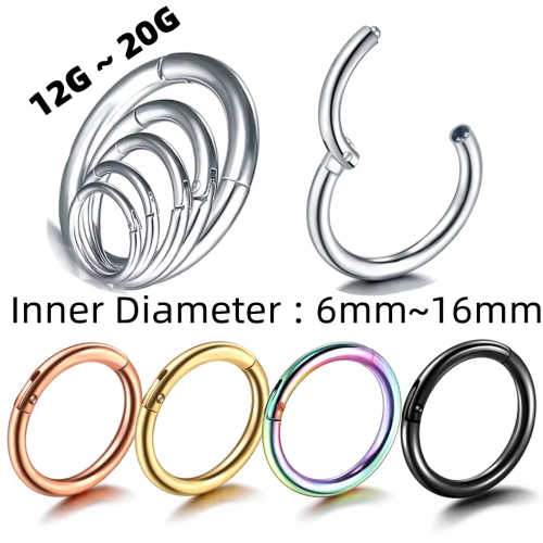Image of Elegant Hinged Segment Nose Hoop Ring in Surgical Steel – Perfect for Septum, Daith, or Ear Piercings
