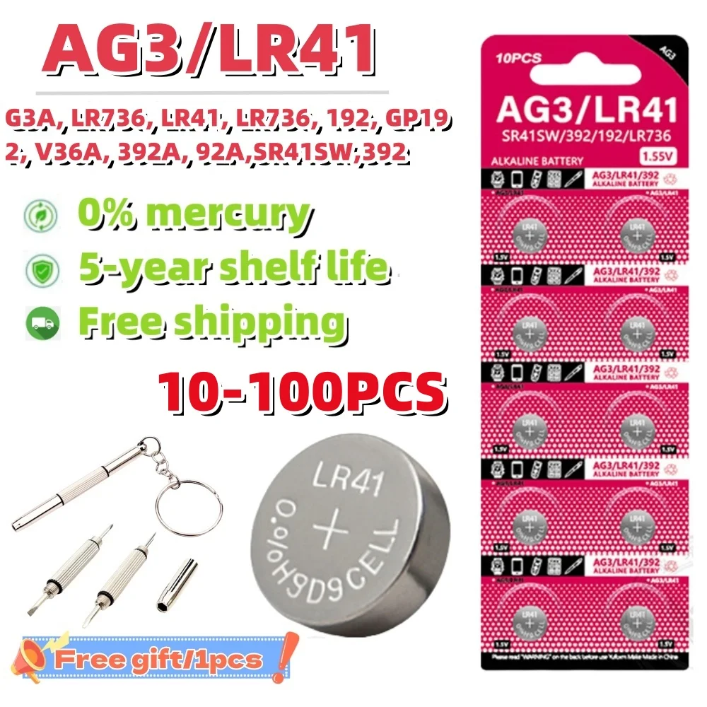 Immagine di 10-100 batterie alcaline LR41 ad alta capacità AG3 L736 392 384 192 batterie a bottone Premium 1.5V per dispositivi medici