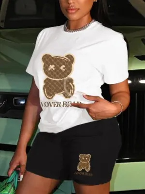 Image de Ensemble Hoodie & Pantalon Imprimé Ours - Grande Taille