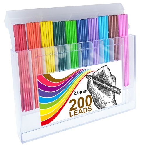 Image of 200-Piece Colored Mechanical Pencil Lead Refills, 2.0mm Diameter, 10 Unique Colors for Art, Drawing, and Sketching – Premium Writing & Art Supply Set