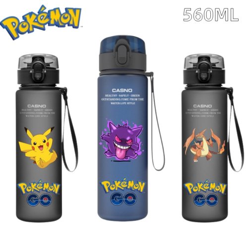 Zdjęcie 560ml Butelka na Wodę z Motywem Pokémon – Pikachuu i Gengara, Przenośna, Plastikowa, Idealna dla Dzieci na Zewnątrz