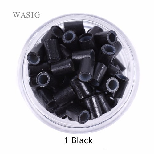 Imagen de 500 Unidades de Tubos de Cobre Forrados con Silicona de 4-5 mm, Anillos de Bucle para Microeslabones, Cuentas de Pelo para Extensiones de Cabello Humano y Herramientas para Trenzas