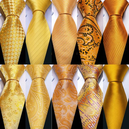 Immagine di Cravatta Dorata in Seta per Uomo - Set Elegante per Matrimoni e Eventi