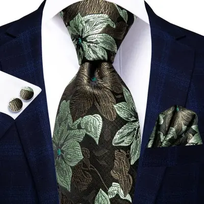 Image de Salut-cravate bordeaux marron noir rayé Paisley soie mariage Nicktie pour hommes Hanky bouton de man...