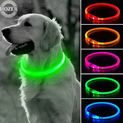 Zdjęcie Oświetlona obroża LED z USB do psa – bezpieczna, błyszcząca i ładowana obroża nocna z funkcją migania dla zwierząt domowych