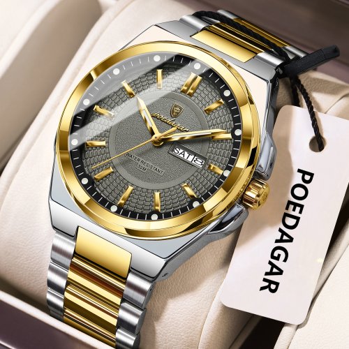 Afbeelding van Elegant Herenhorloge van Roestvrij Staal met Waterdichte Quartz Beweging, Lichtgevend en Datumweergave – Klassiek en Trendy Polshorloge voor Mannen